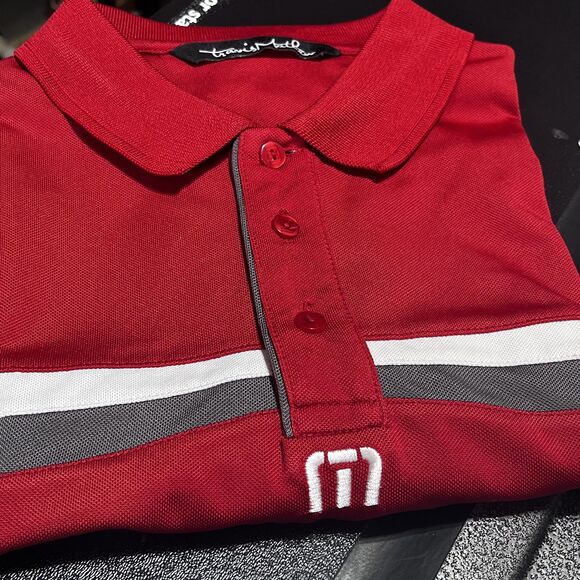 Travis‎ Mathew Polo Shirt Mens Small Red White Stripe Golf Performance Stretch - Picture 12 of 13